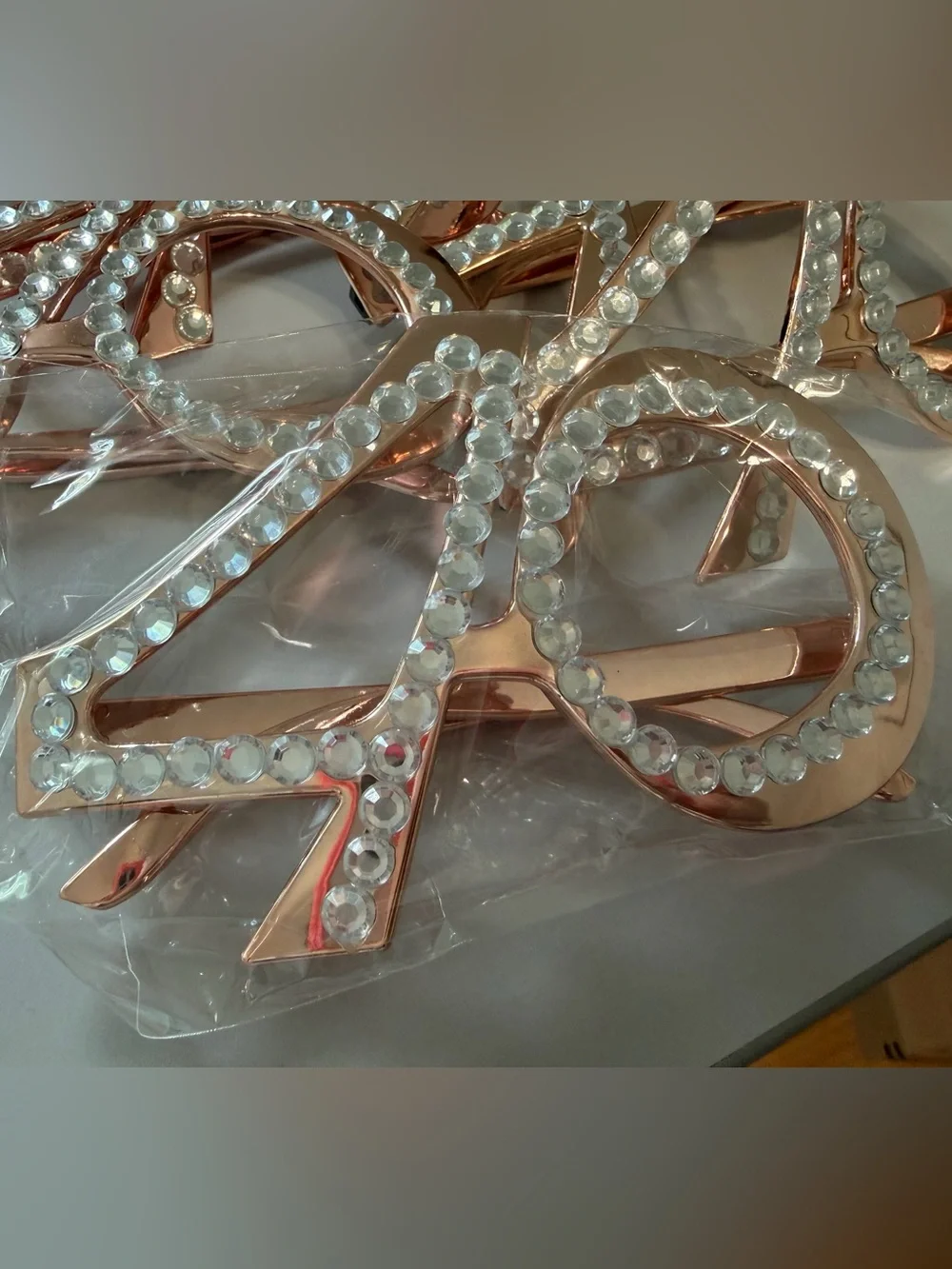 Rhinestone Embellished Rose Gold 40th Birthday Glasses Set of 5